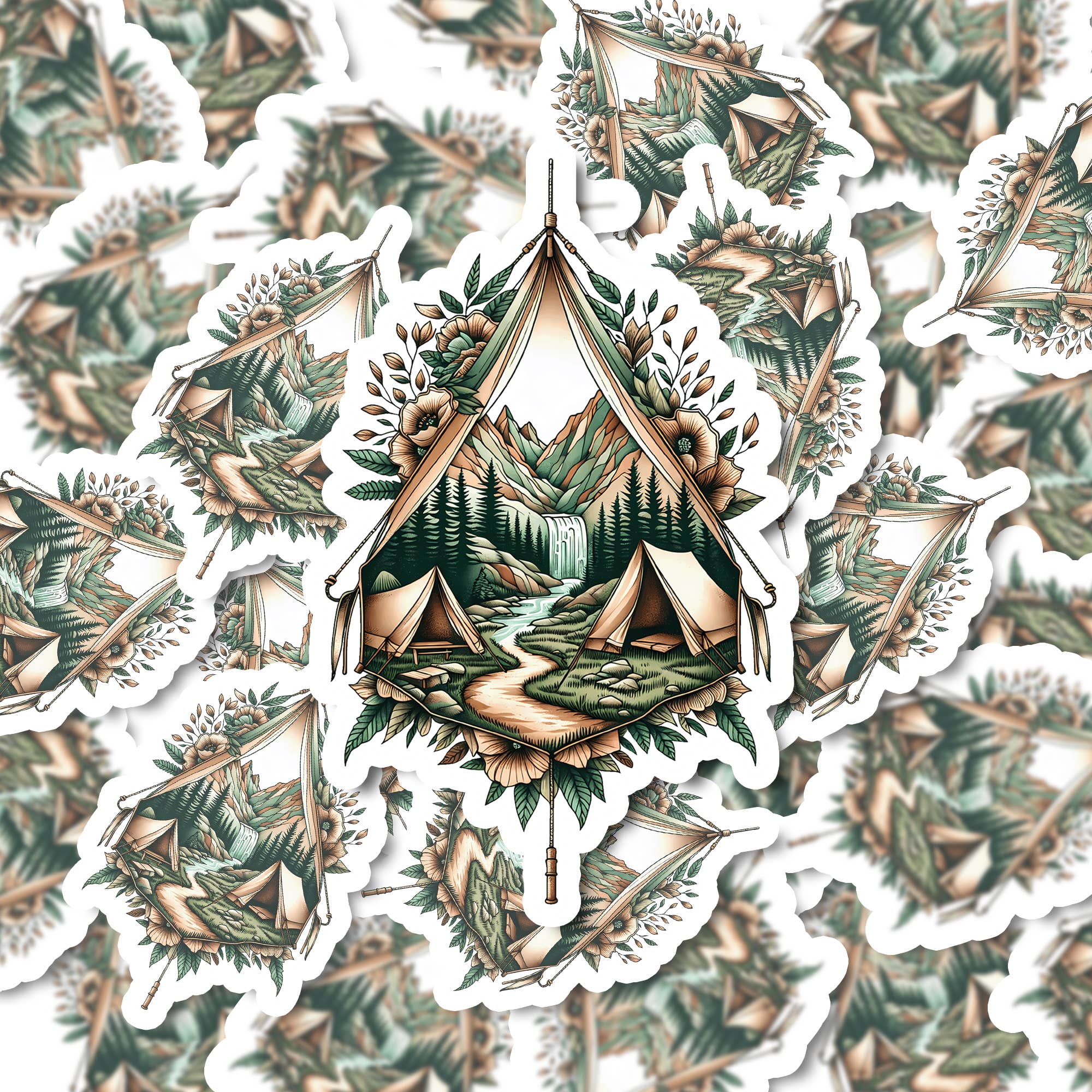 PiggyPrintStickers - Wholesale Sticker - Camping Sticker | Mountain Scene Design | Vinyl Decal4