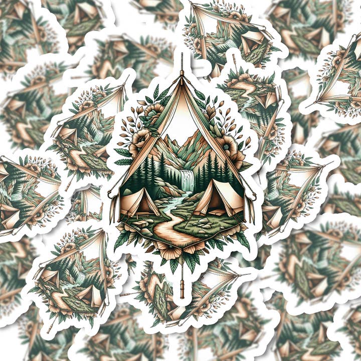 PiggyPrintStickers - Wholesale Sticker - Camping Sticker | Mountain Scene Design | Vinyl Decal4