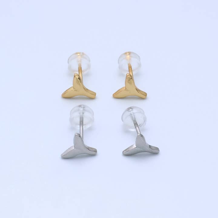 14K Gold Filled Whale Tail Minimalist Mini Stud Earrings in Gold & Silver | Q290 AD162 for wholesale by Aim Eternal
