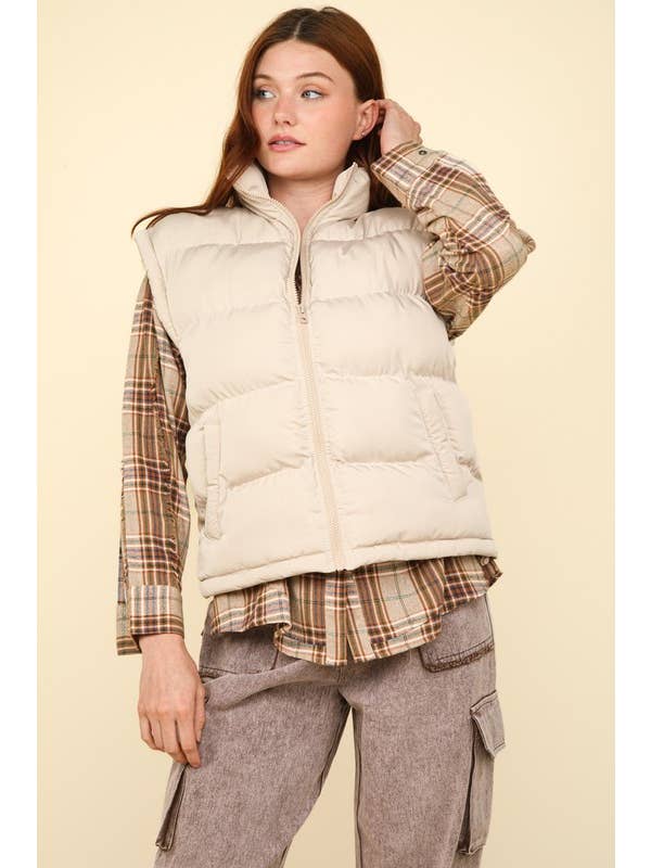 Vanilla Monkey - Wholesale Outerwear Vest - Women's - High Neck Casual Comfy Puffer Vest