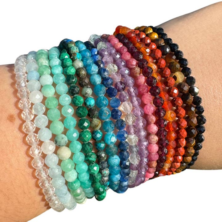 Moon Mountain Gems - Wholesale Beaded Bracelet - 4mm Faceted Gemstone Bracelet, Dainty Crystal Bracelet, Faceted Crystal Bracelet