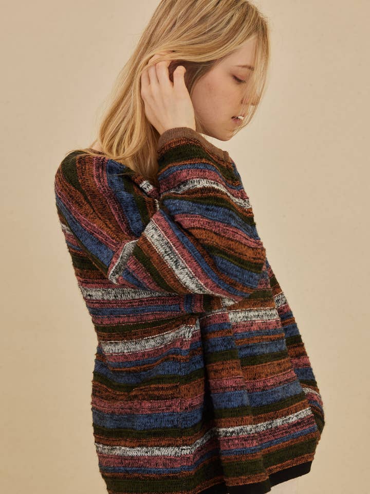 U neck Multi Stripe Sweater for wholesale by Mello.