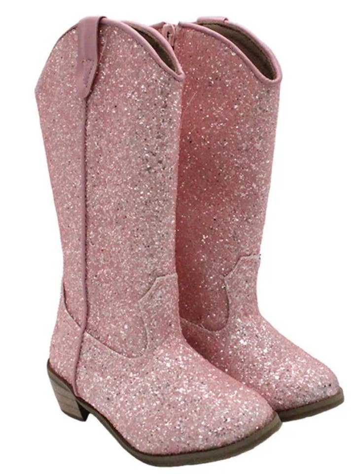 Sparkle and Shine Pink Cowboy Boots by Liv and Mia for wholesale on Faire2