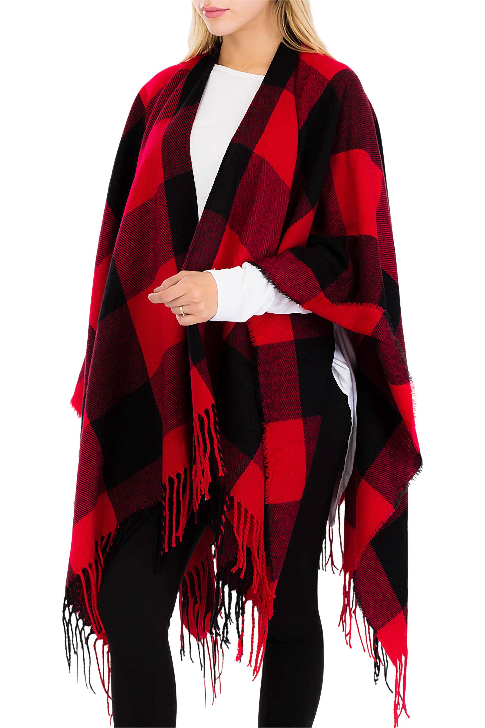 Cap Zone – wholesale Poncho – Women's – Classic Buffalo Check Plaid Ruana Poncho16