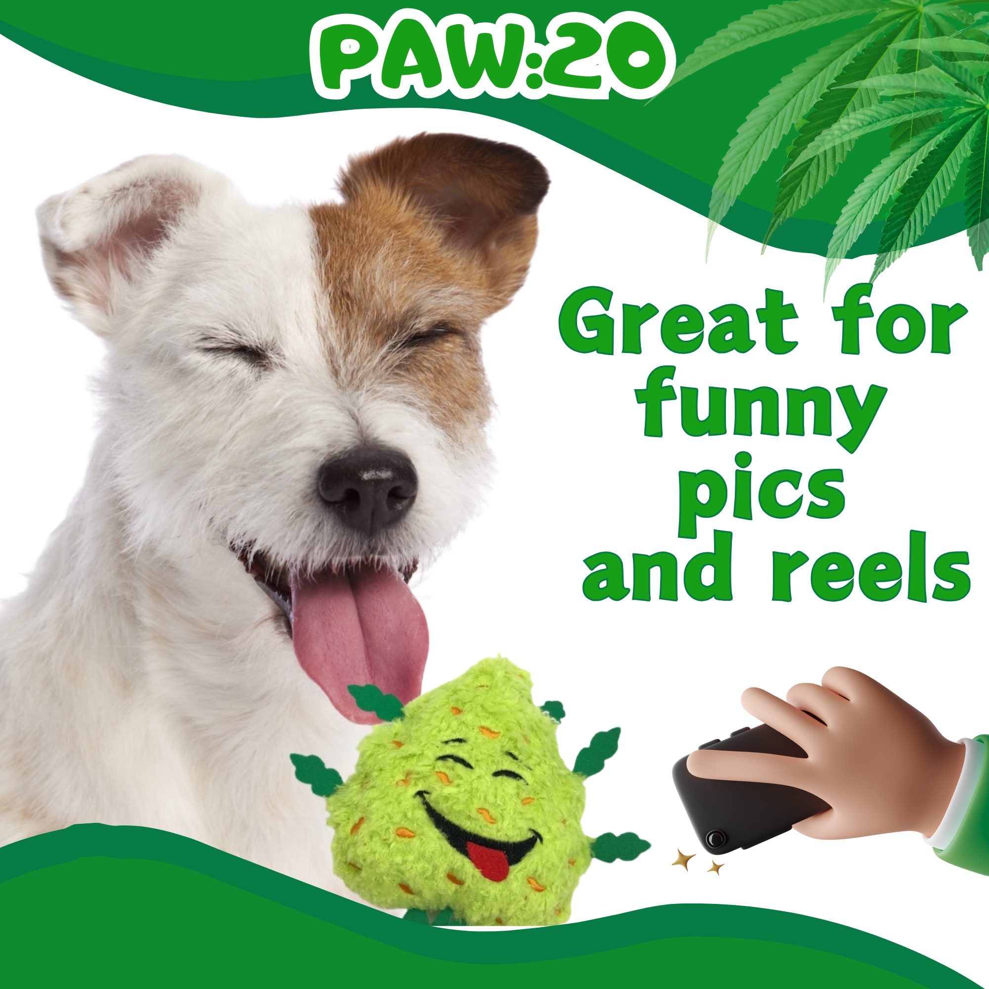 PAW:20 - Wholesale Pet Plush Toy - Dog - Bud the Weed Nug, Parody Plush Squeaker Dog Toy 3