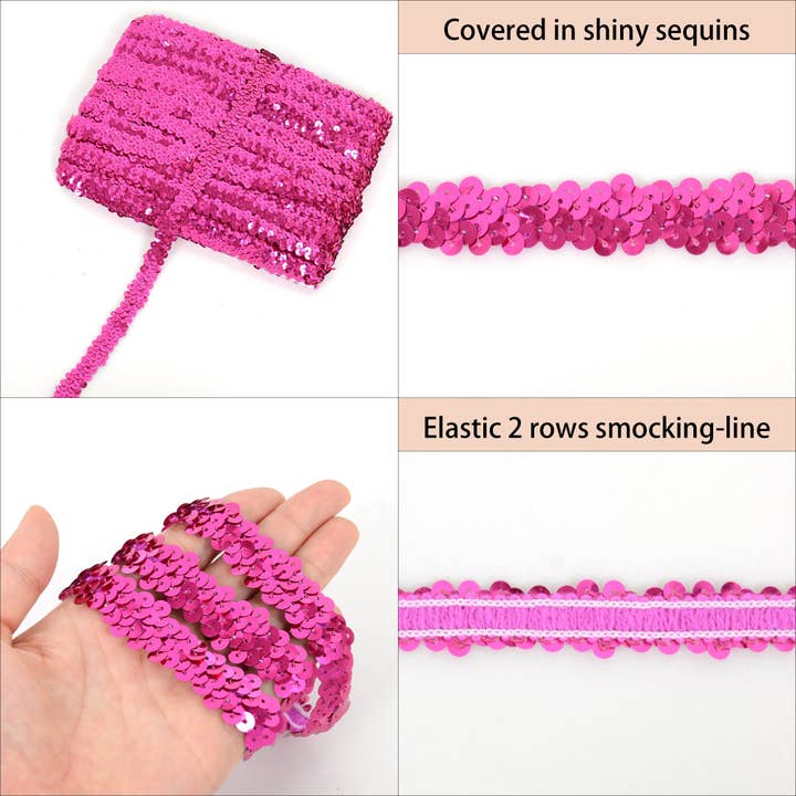 AK Brand - Wholesale Ribbon – Gift wrapping - Elastic Sequin Trim 0.8 Inch Glitter Paillette Ribbon35