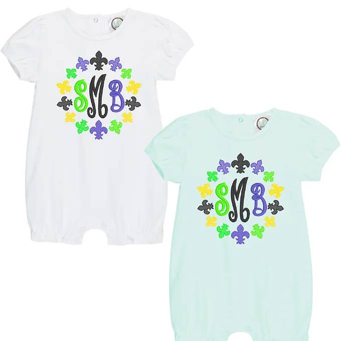 FLEUR DE LIS MONOGRAM SHORT ROMPER for wholesale by The Sassy Seamstress