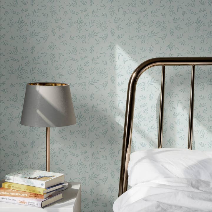 Brushed Leaves (Blue) Wallpaper for wholesale by Everett Park