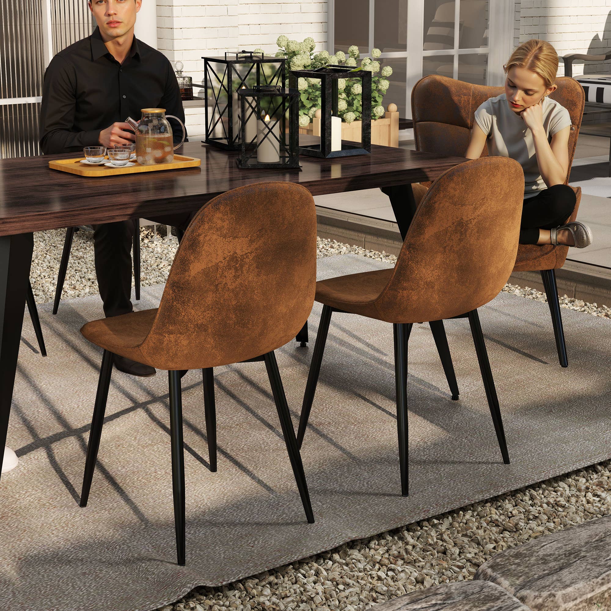 39F Inc. - Vente Salon de terrasse - Ensemble de salle à manger 5 pièces avec table marron de 63" et 4 chaises en suède2