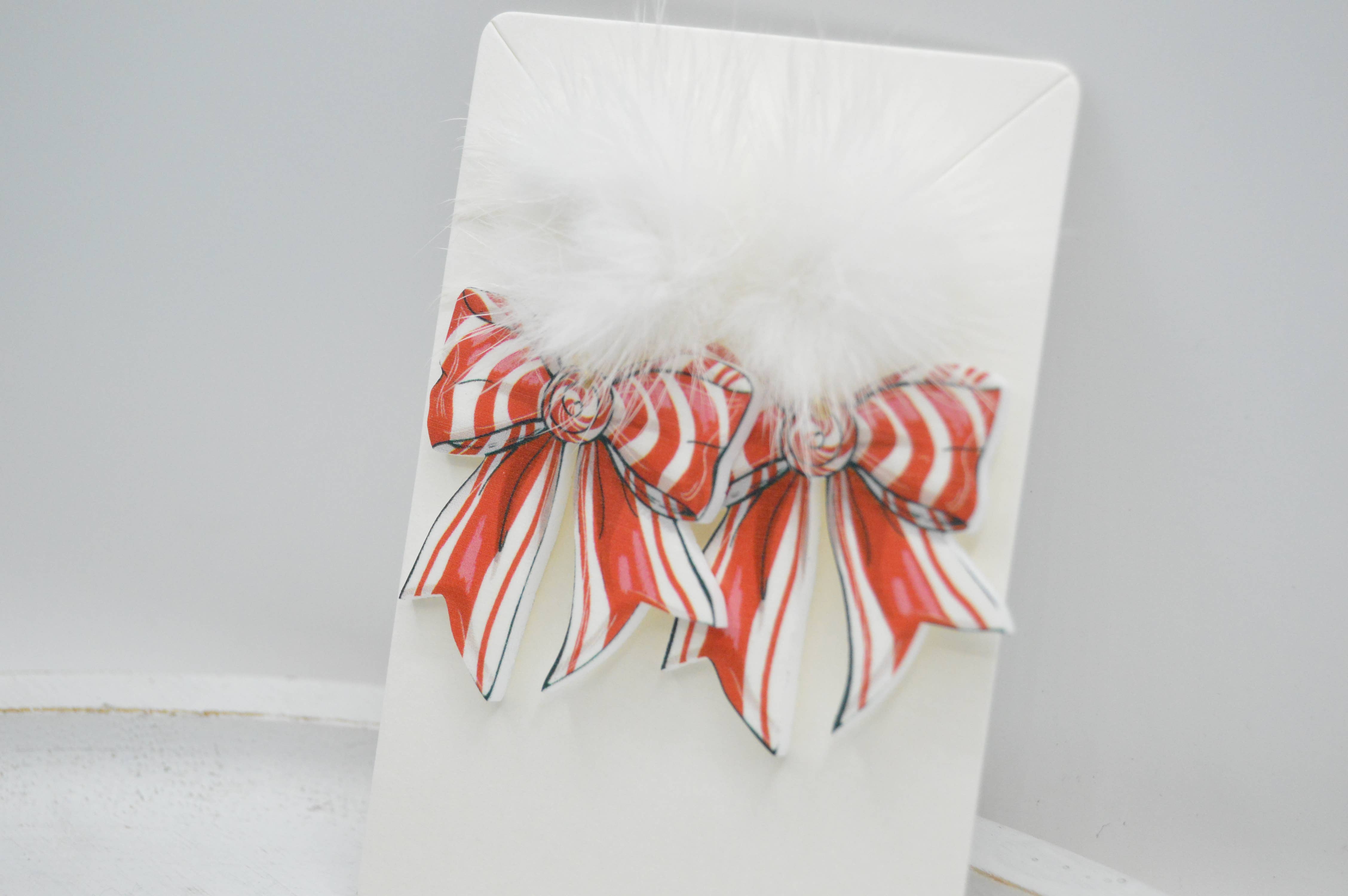 The Adorned Fox - Wholesale Dangle Earrings - Candy Cane Coquette Bow, Christmas Acrylic Earrings5