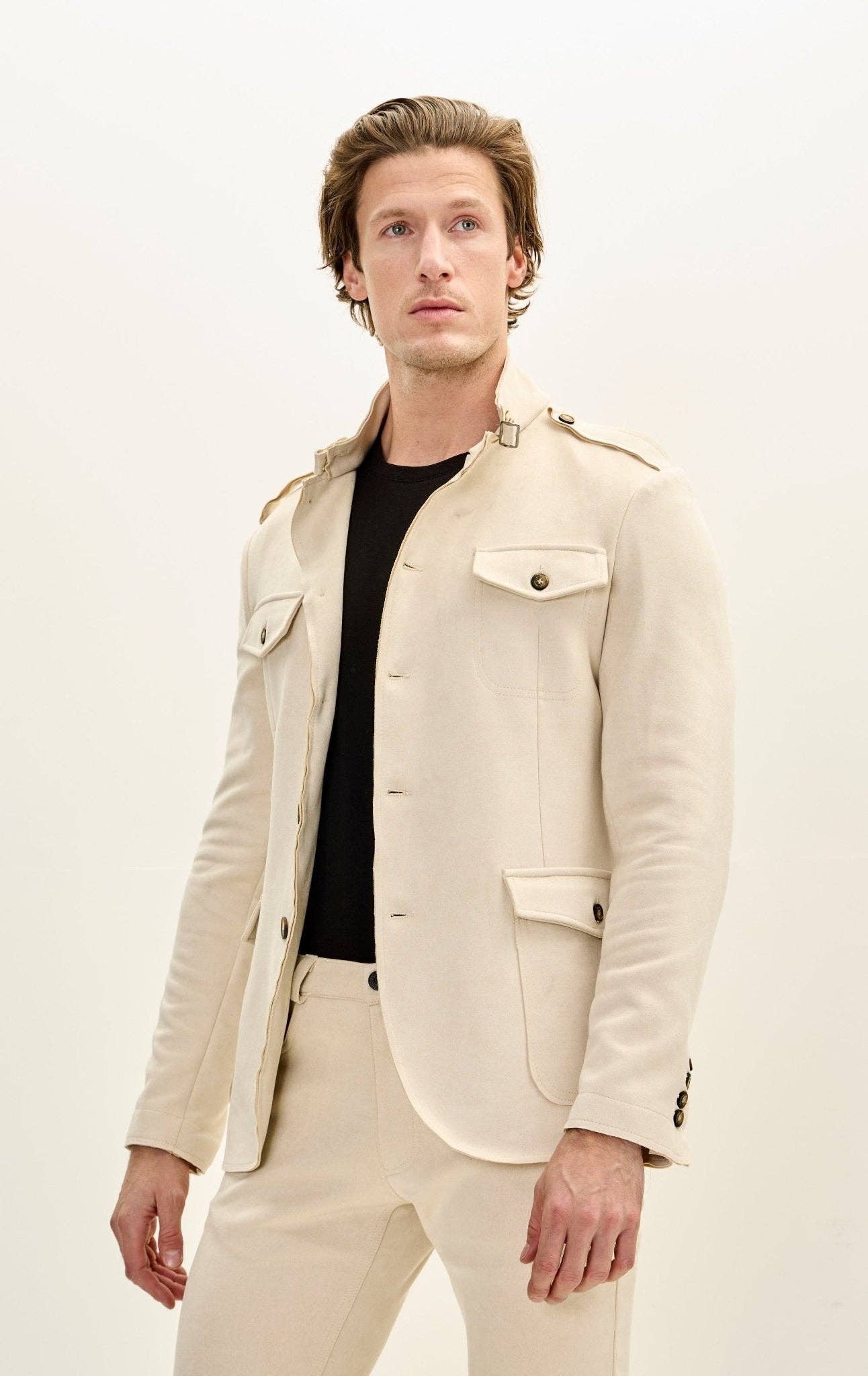 Men's Faux Suede Safari Jacket - Off White for wholesale on Faire1