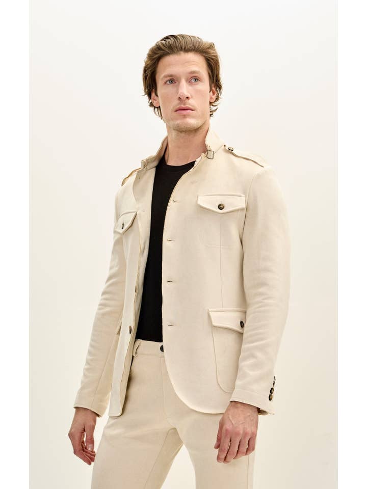 Men's Faux Suede Safari Jacket - Off White for wholesale on Faire1