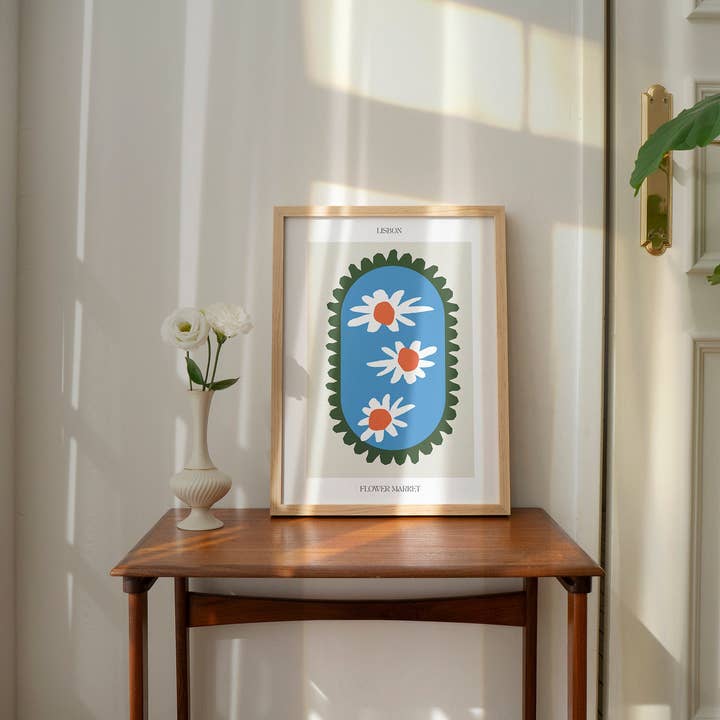 Flower Market Print of Lisbon Art Blue Centre for wholesale by Emma Make