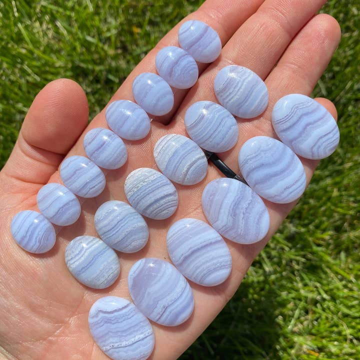 New Moon Beginnings - Wholesale Spiritual Stone/Crystal - Blue Lace Agate Cabochon - Polished Stone Oval9