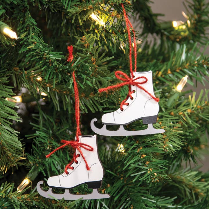 Col House Designs - Wholesale Ornament Set - 2/Set, Wooden Ice Skate Ornaments w/Red Laces3