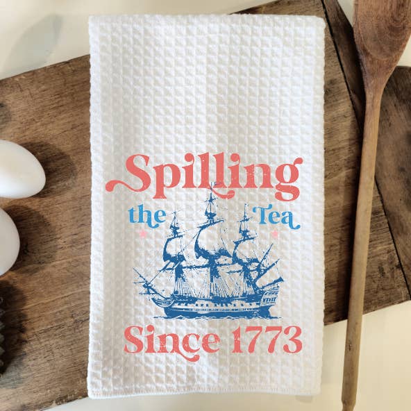 Spilling The Tea Patriotic Waffle Weave Toalha de prato Toalha de chá por atacado de Prairie Chicken Sticker Shop & Gifts