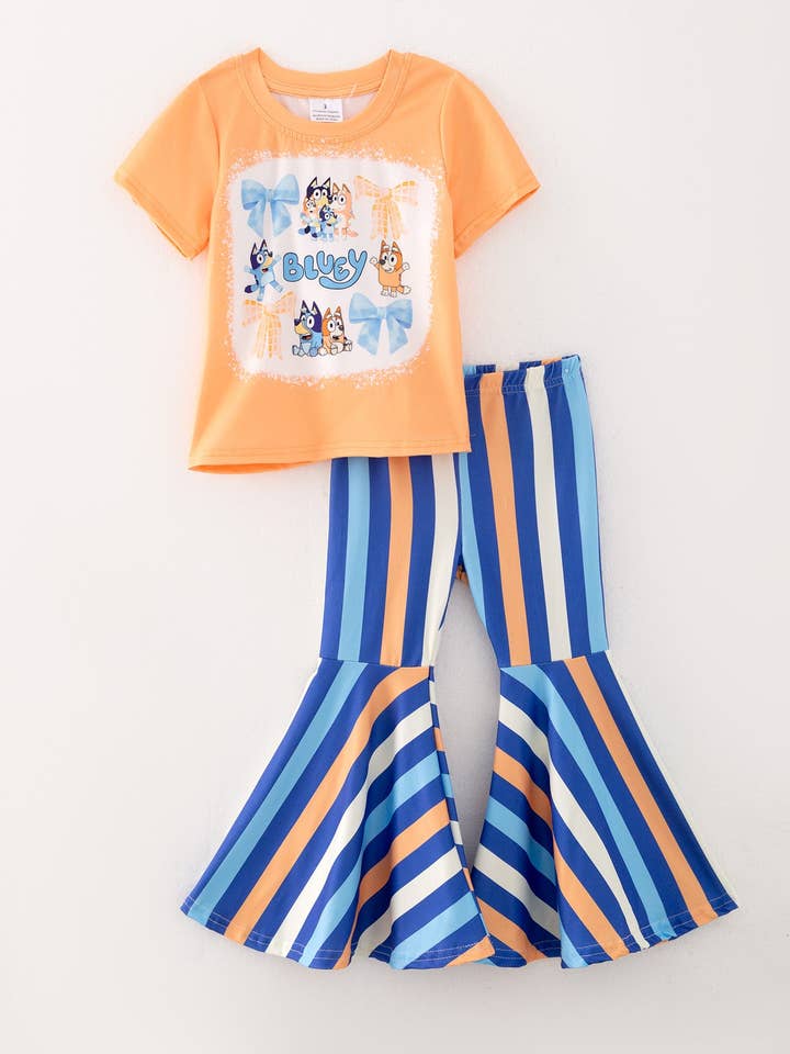 Rylee Faith Designs - Wholesale Top & Pant Set - Kids - Girls Bluey Print Top+Bell-Bottom Pants Outfits