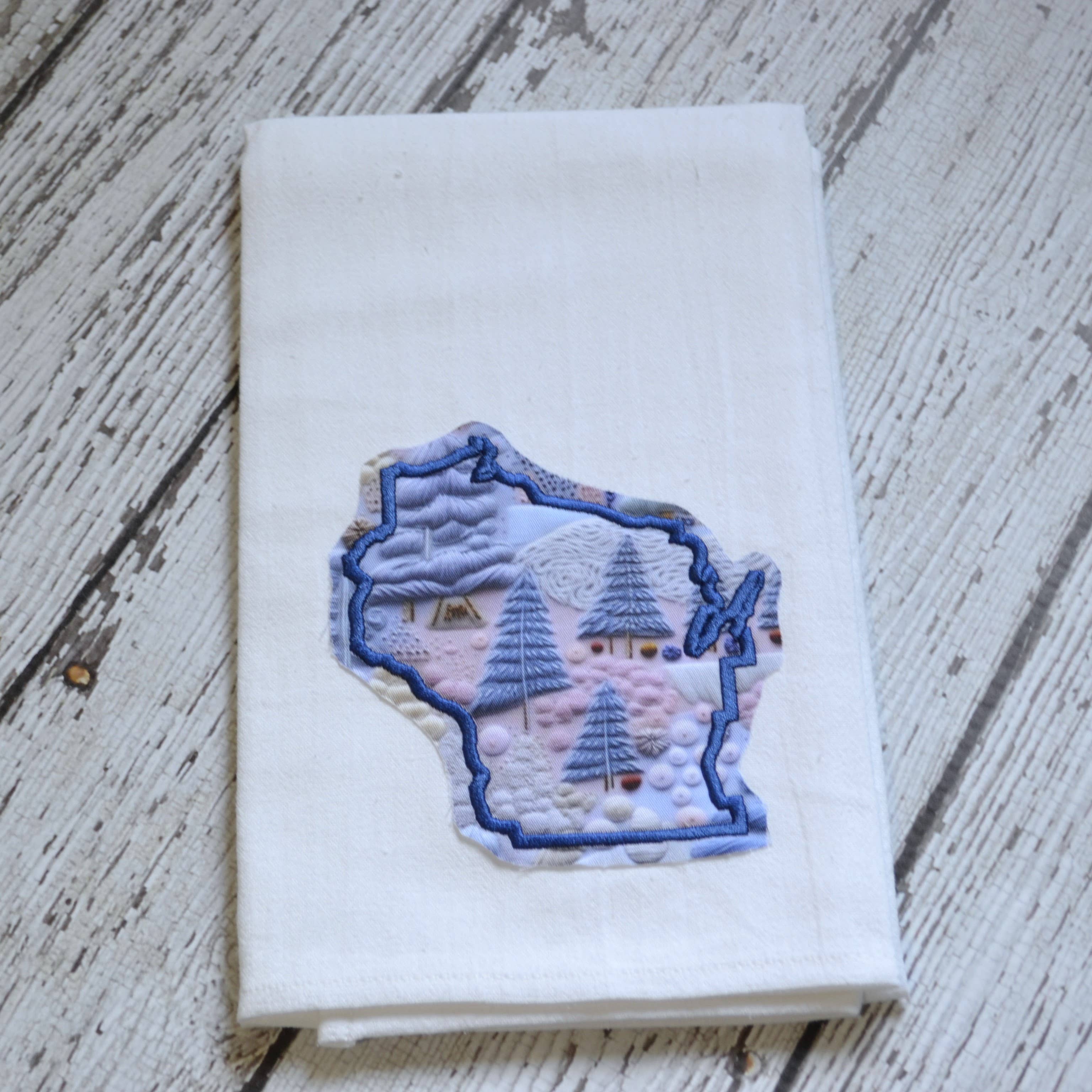 SewMuchMoreStore - Wholesale Tea Towel - LIMITED Winter Trees State Towel Embroidered-Raggy edge5