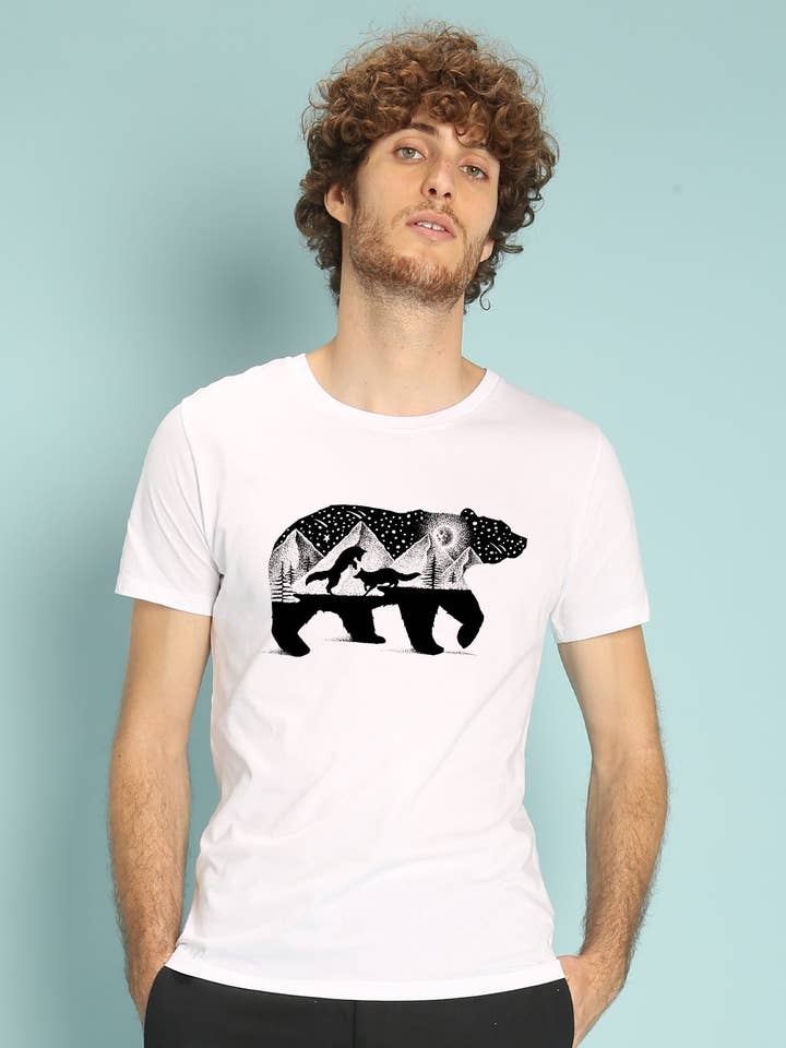Bear And Foxes Men's White T-Shirt for wholesale by Wooop