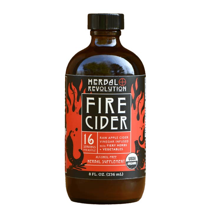 Herbal Revolution Farm + Apothecary - Vente Mélange/sirop pour cocktails - Cidre de Feu : Vinaigre de Cidre de Pomme Cru Bio aux Herbes avec Mère Allergie + Immunité