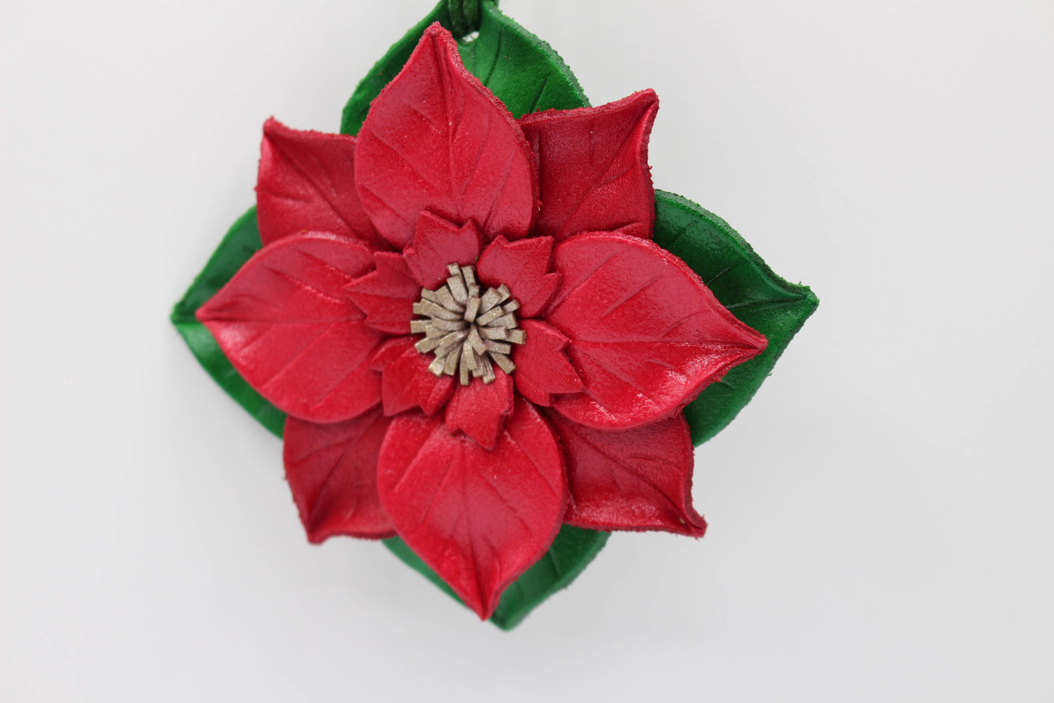 Sunflower Handmade leather inc - Wholesale Ornament - 12 pcs poinsettia flower leather ornaments12