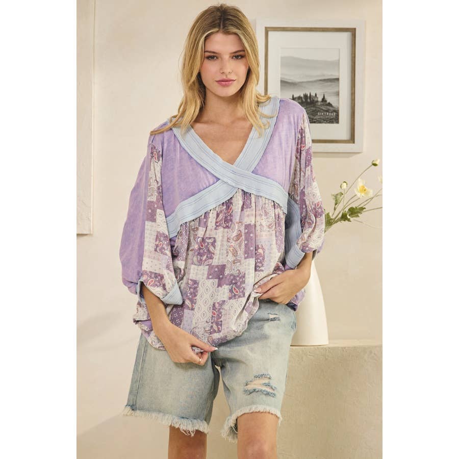 Oli&Hali - Wholesale Knit Top - Women's - WASHED RIB CROSSED PATCHWORK TOP20