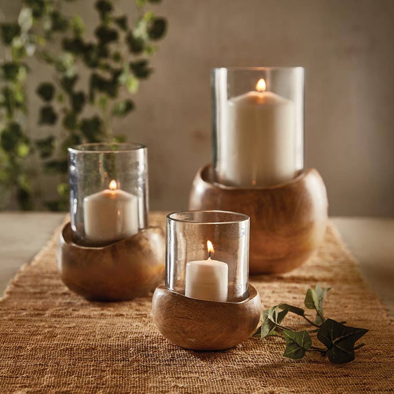47th & Main (Creative Brands) - Wholesale Candle Holder - Wooden Glass Hurricane - Small1
