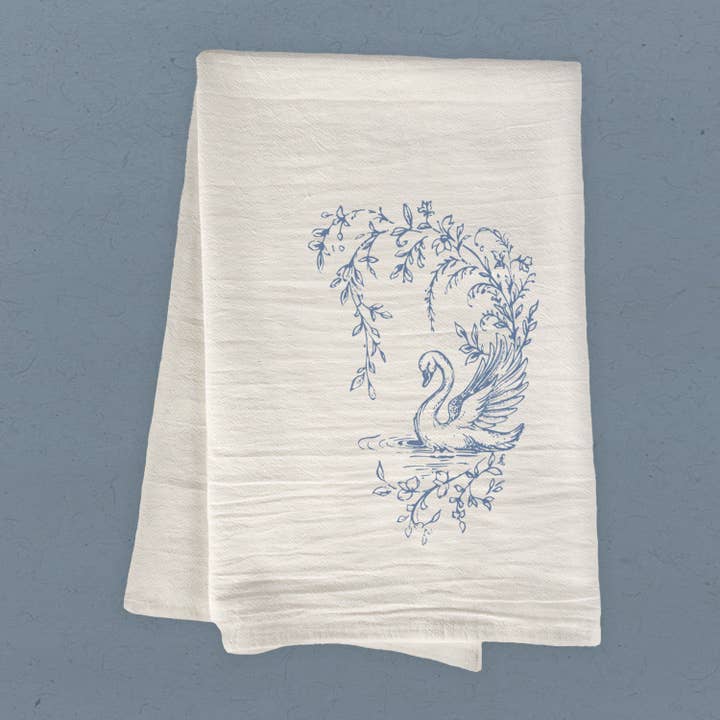 Swan Toile - Spring Cotton Tea Towel for wholesale by Boheme Bliss