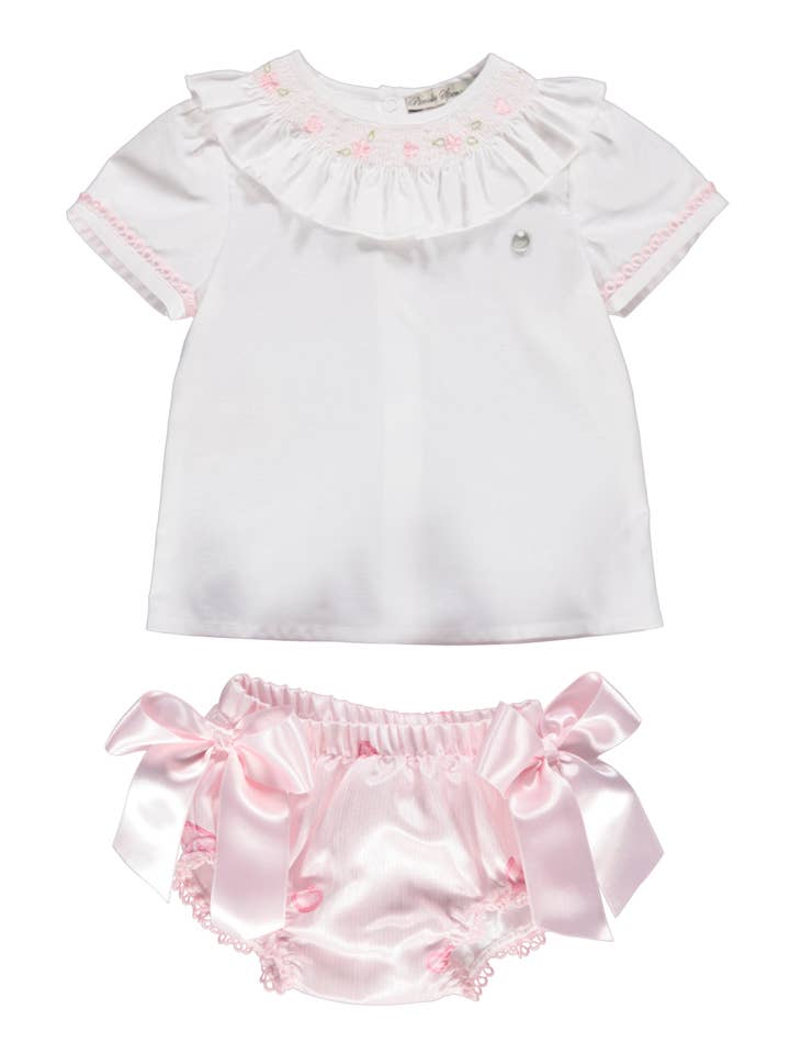 Conjunto de niña blanco y rosa con bordado para venta al por mayor de Piccola Speranza