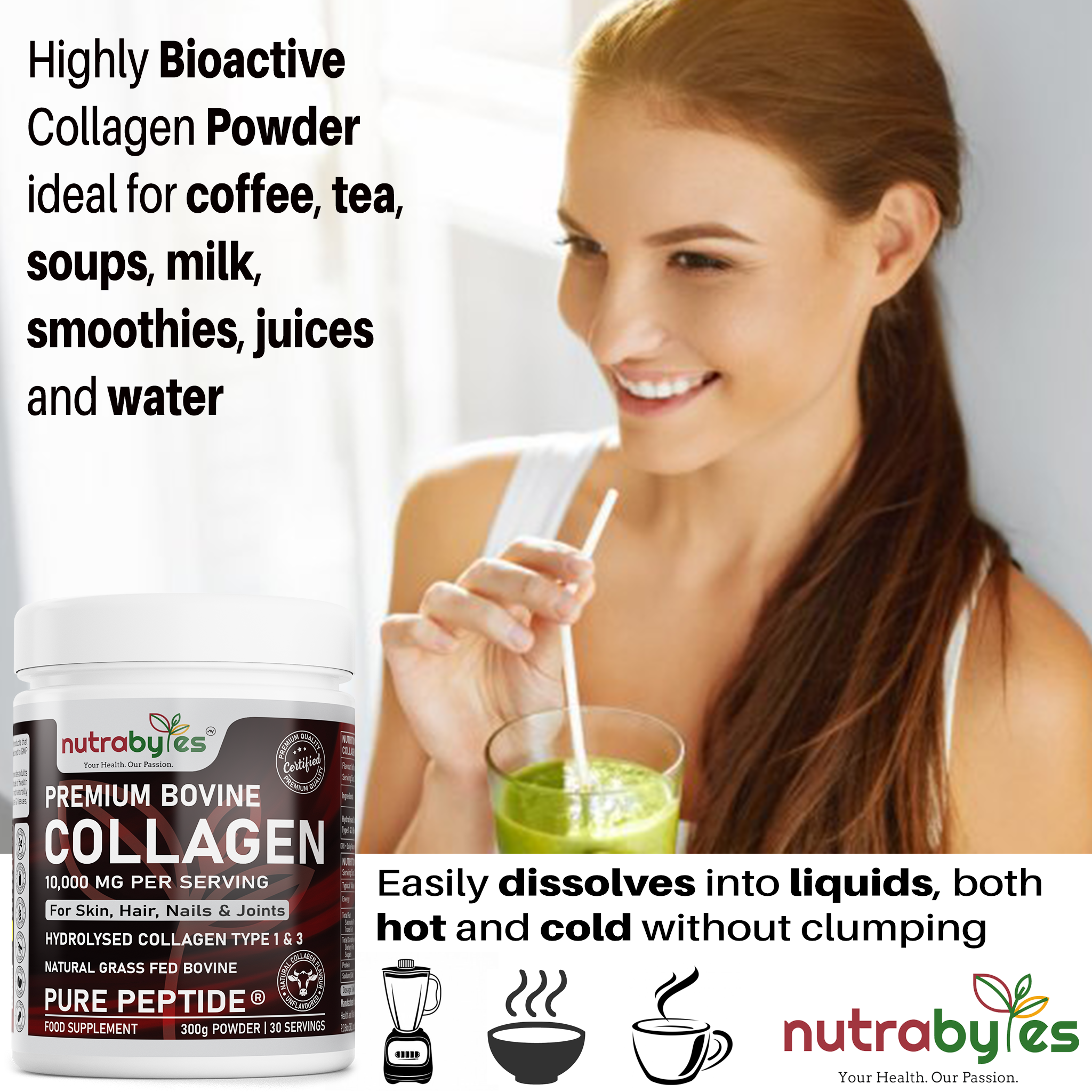 NUTRABYTES - Wholesale Oral Supplement/Vitamin - Hydrolysed Collagen Powder (Bovine) 10,000 mg + Amino Acids2