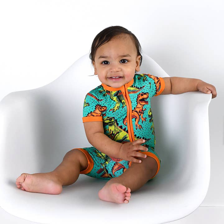 Gigi and Max - Wholesale Jumpsuit - Baby - Drew Dino SHORTY ZIP Bamboo Baby Summer Sleepies Little