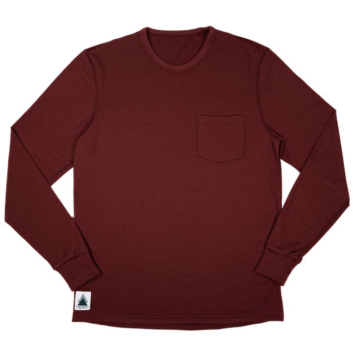 T-shirt à manches longues en laine mérinos pour toutes les saisons - Rouge brique pour la vente par Pinebury