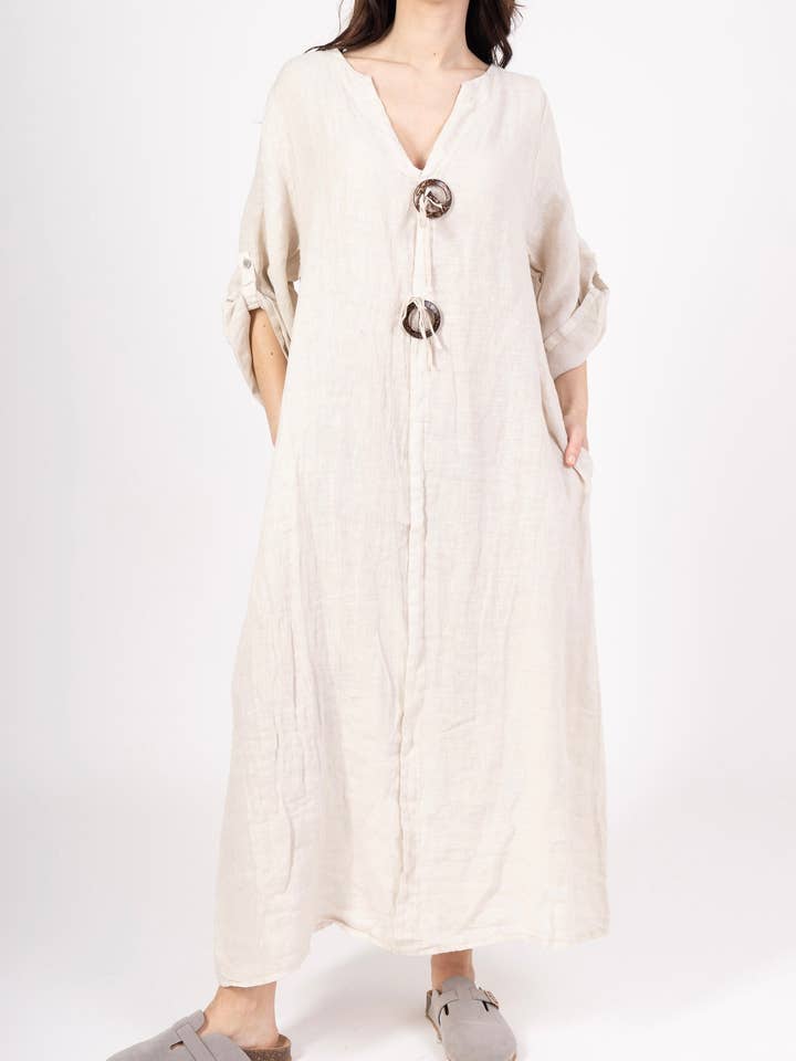 LINEN & COTTON HOUSE - Wholesale Dress - Women's - LINEN DRESS WITH SIDE POCKETS 94127