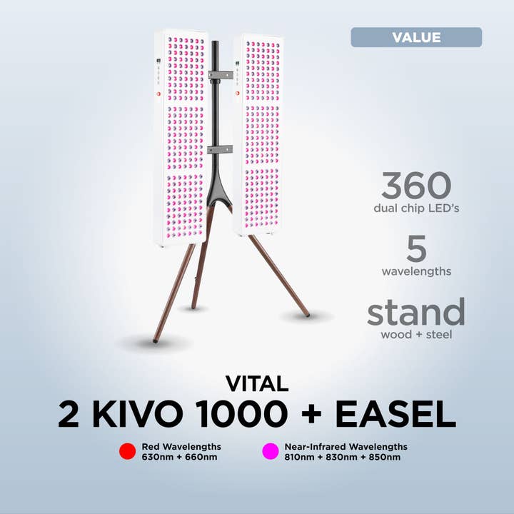 Kivo Vital 1000 Pack : 2 x Vital 1000 & Support Chevalet pour la vente par Kivo Red Light Therapy
