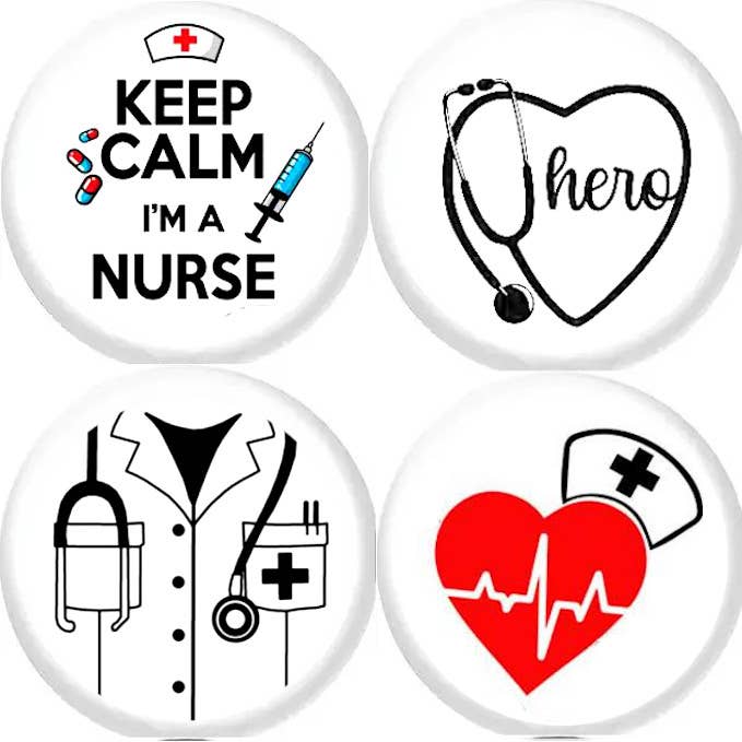 Doctor Nurse Appreciation set of 4 LARGE 2.25"Inch 57mm pins for wholesale by Pinbax Express