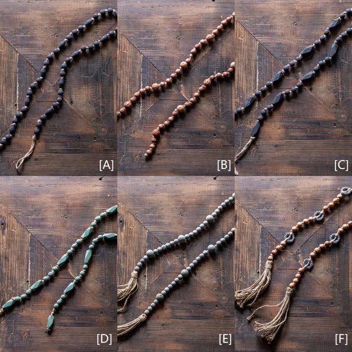 Rustic Reach - Wholesale Curtain Tieback - Wood Beaded Cord Curtain Tiebacks DIY Door Curtain 47" Long