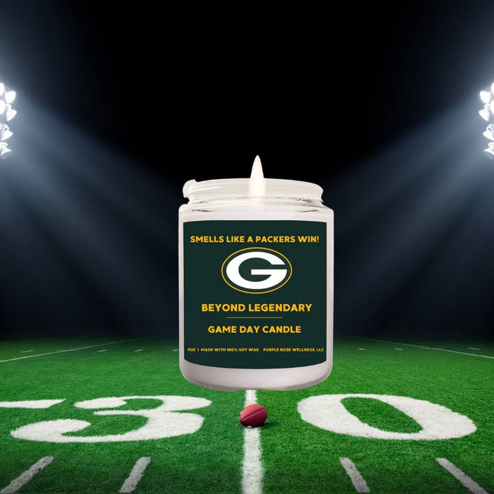 Purple Rose Wellness, LLC - Wholesale Jar/Filled Candle - Green Bay Packers Football Candle1