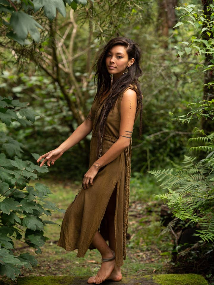 Arya Clothing - Wholesale Dress – Women's - Raw Bohemian Frayed Dress - Khaki3