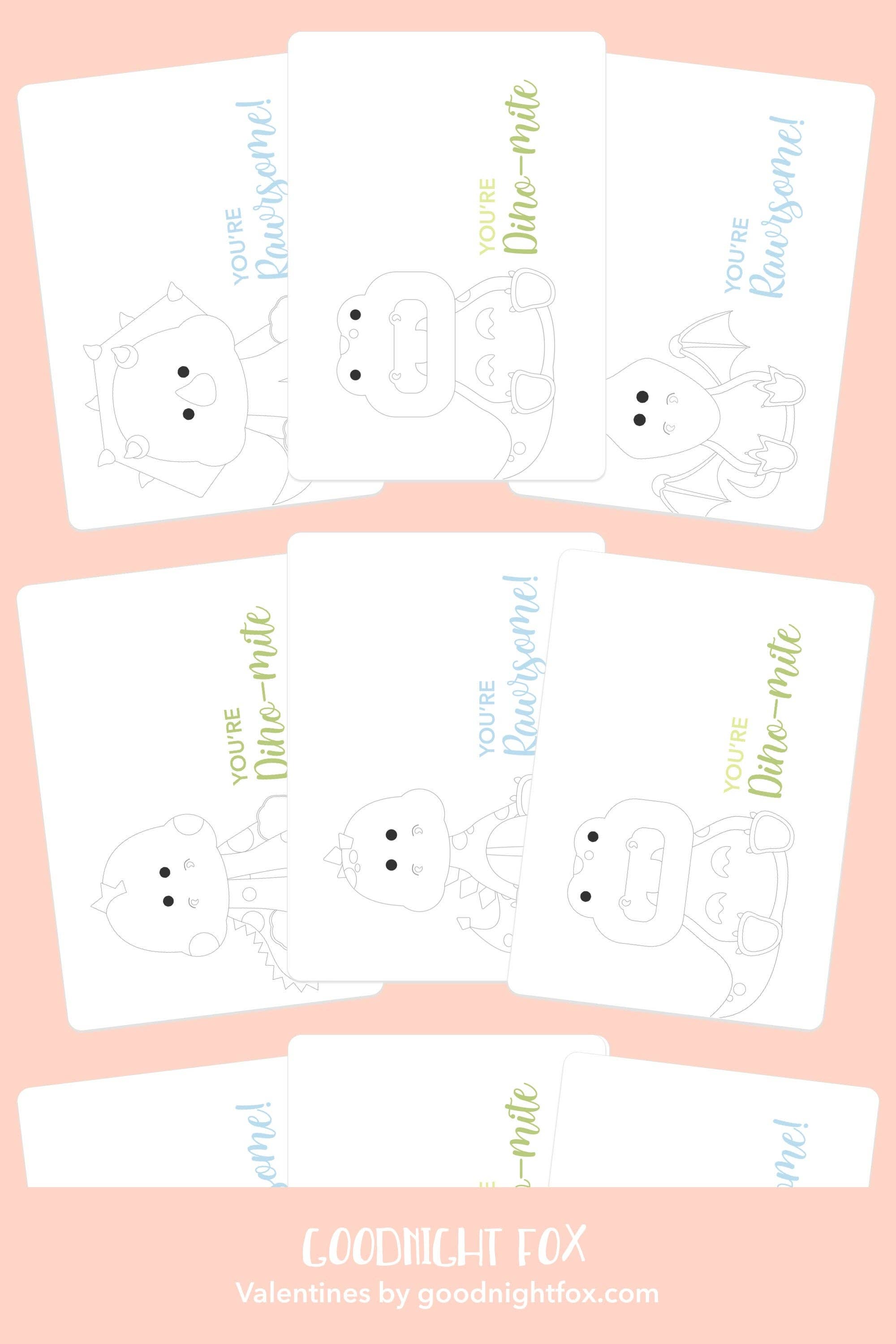 GoodnightFox - Venta al por mayor Tarjetas de San Valentín - Postales de San Valentín para niños con dinosaurios, postales para niños, actividad de San Valentín, San Valentín COVID, San Valentín en el aula, actividad para colorear para niños2