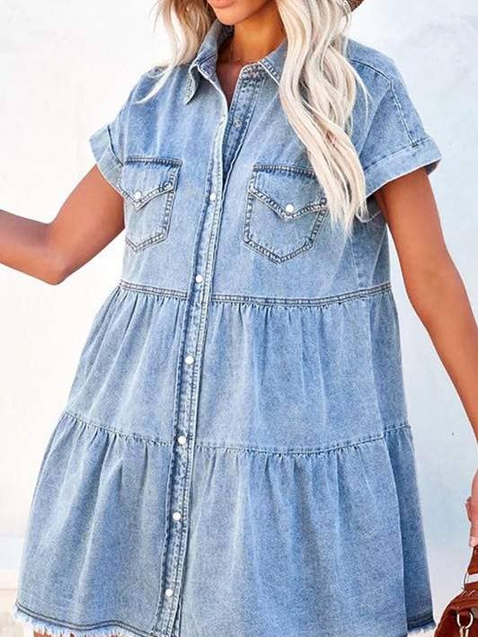 DENIM Korte mouw denim gelaagde mini jurk voor groothandel op Faire1