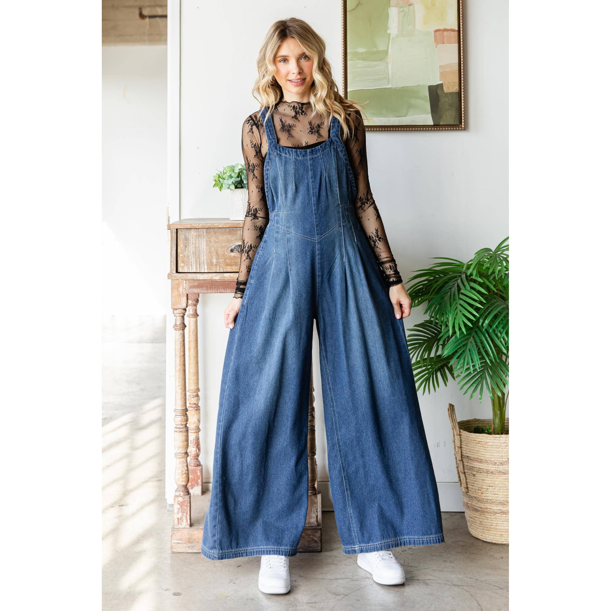 Veveret – Macacão - Mulher por atacado – Macacão de Ganga Plissado com Bolsos5