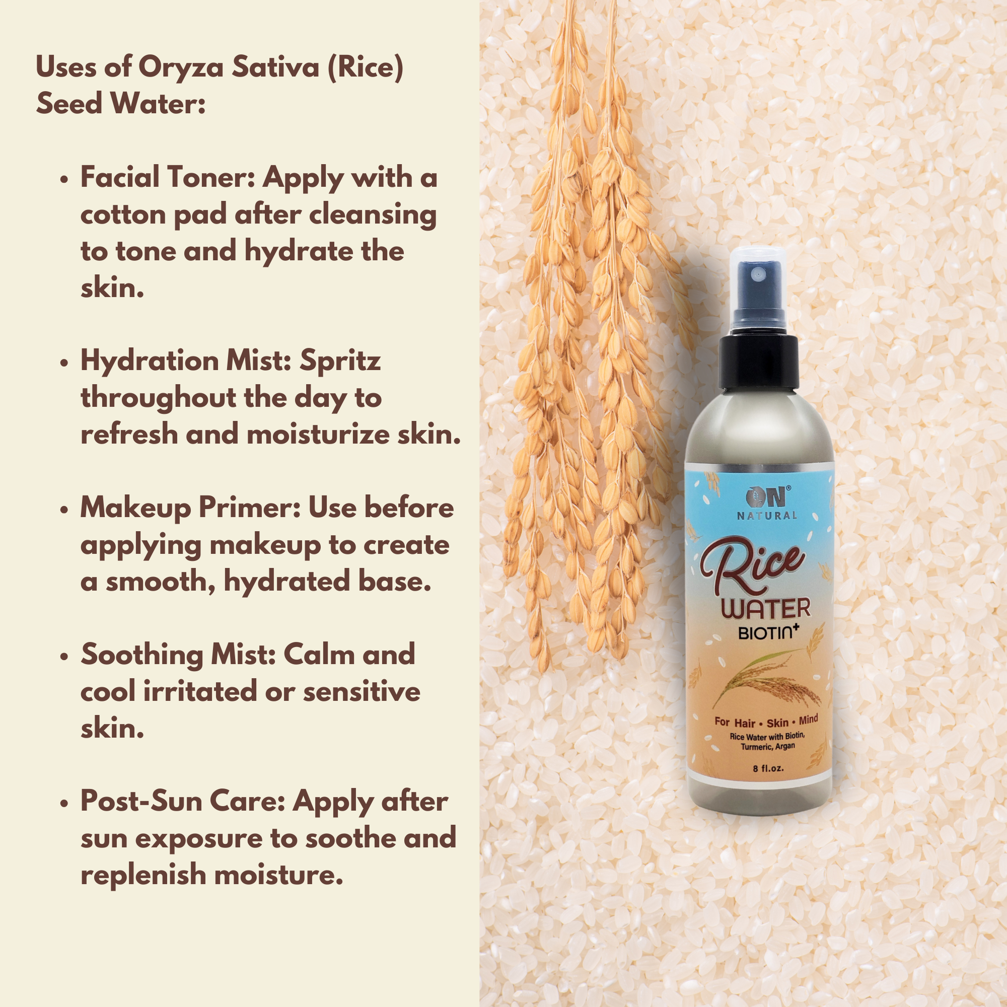 ON Natural USA - Vente Après-shampoings sans rinçage - ON NATURAL - Eau de riz [biotine] 8 oz4