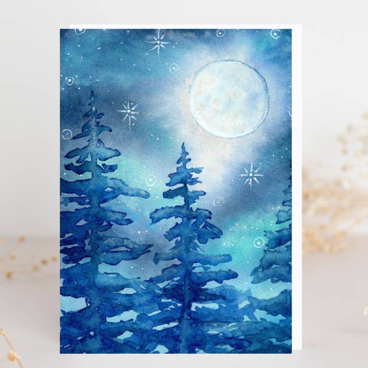 Lune d'hiver - Carte de vœux pour la vente par The Swimming Owl
