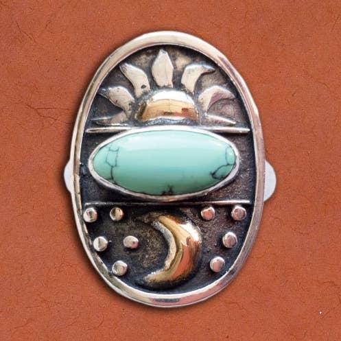 Sun and Moon Ring w/ Turquoise for wholesale by Tidepool