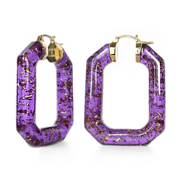 1,5" Emerald pärla Hoop i lila med guld flingor för wholesale av Gold & Honey