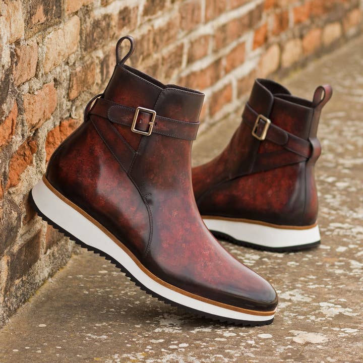 Rohan Jodhpur-Stiefel für Herren, handbemalt, patiniert, Burgunderrot für den Großhandel von DapperFam