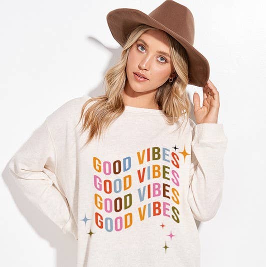 Good vibes terry long sleeve top for wholesale by Lemon Tree