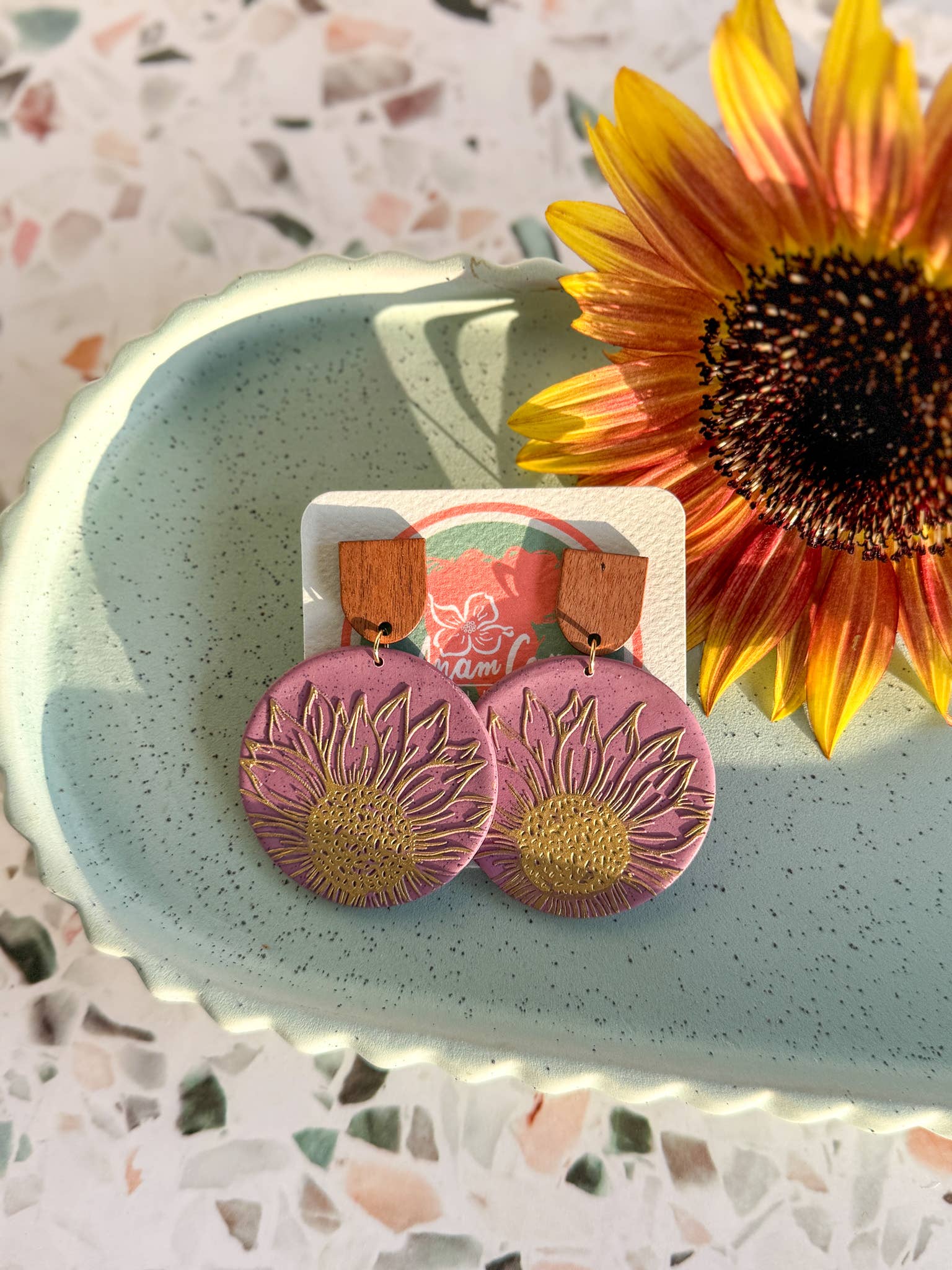 Anam Cara Clay Goods - Wholesale Dangle Earrings - Sunflower Edge Drops Polymer Clay Earrings12