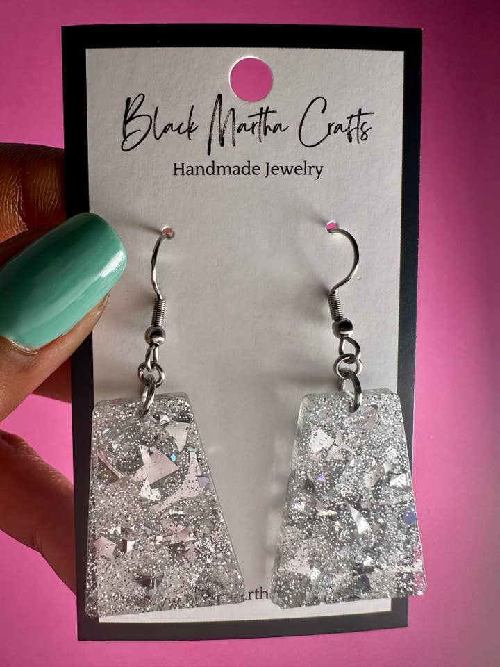 Renaissance Silver Resin Earrings for wholesale by Black Martha Crafts