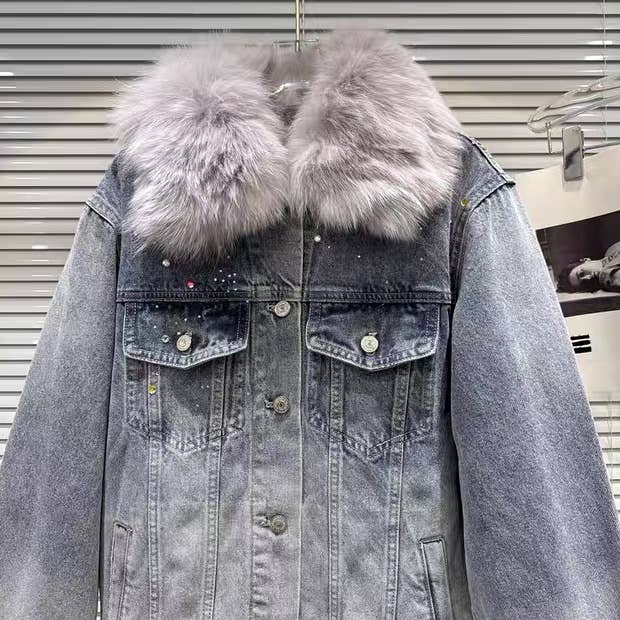 Productseeker - Wholesale Spijkerjack/spijkerjas - Dames - CT142 2025 Winter Gradient Spijkerjas met Vossenbontkraag6